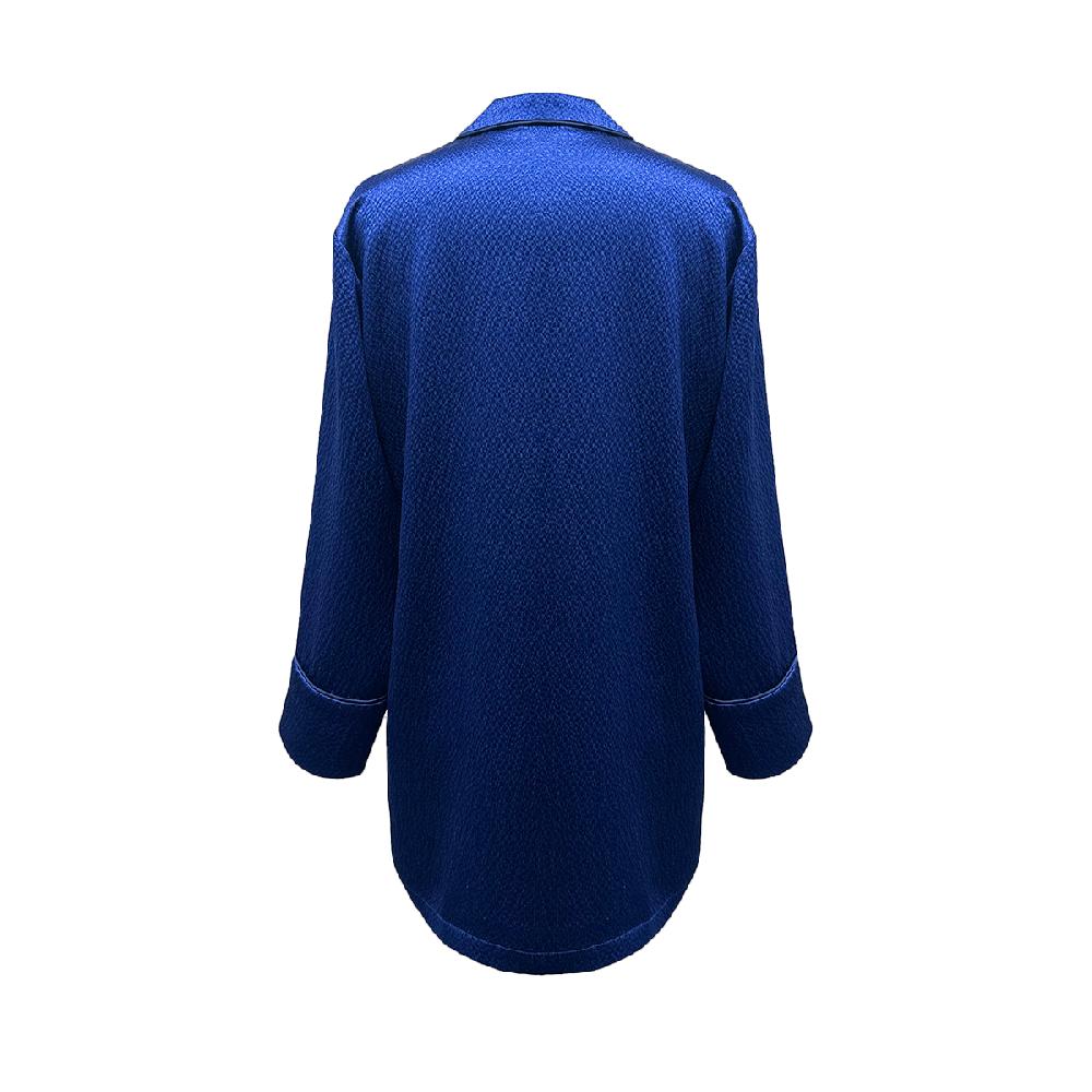 Semsem Hammered Silk Pajama Top With Satin Binding - Navy