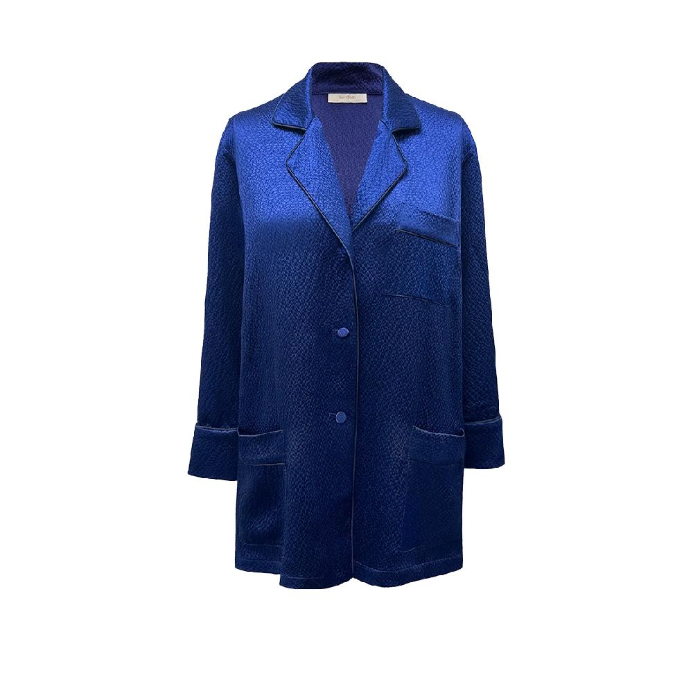 semsem Hammered Silk Pajama Top with Satin Binding - Navy