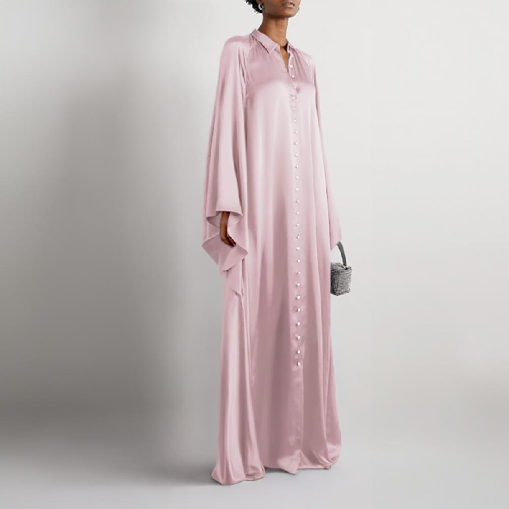 Semsem Kaftan Shirt Dress With Crystal Buttons - Misty Rose