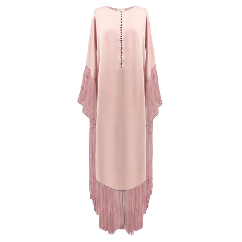 semsem Kaftan with Fringe Detail and Crystal Buttons - Misty Rose