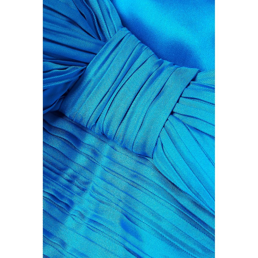 Semsem Off-The-Shoulder Plissé Silk-Charmeuse Bustier Top