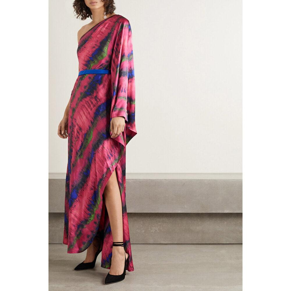 Semsem One-Shoulder Draped Tie-Dyed Silk-Satin Maxi Dress