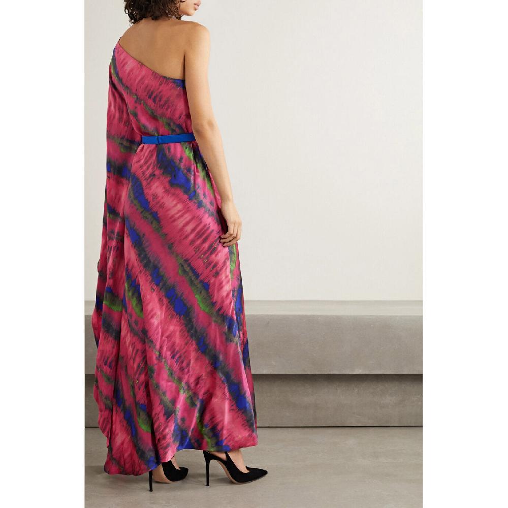 Semsem One-Shoulder Draped Tie-Dyed Silk-Satin Maxi Dress