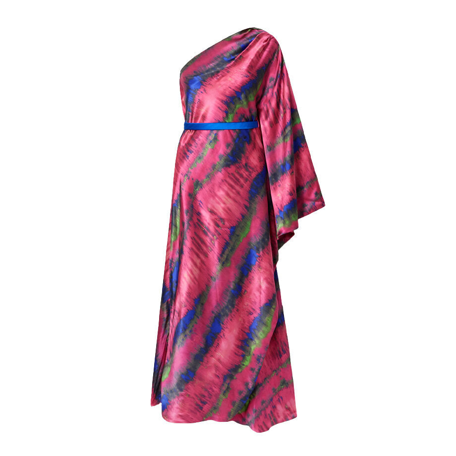 semsem One-Shoulder Draped Tie-Dyed Silk-Satin Maxi Dress