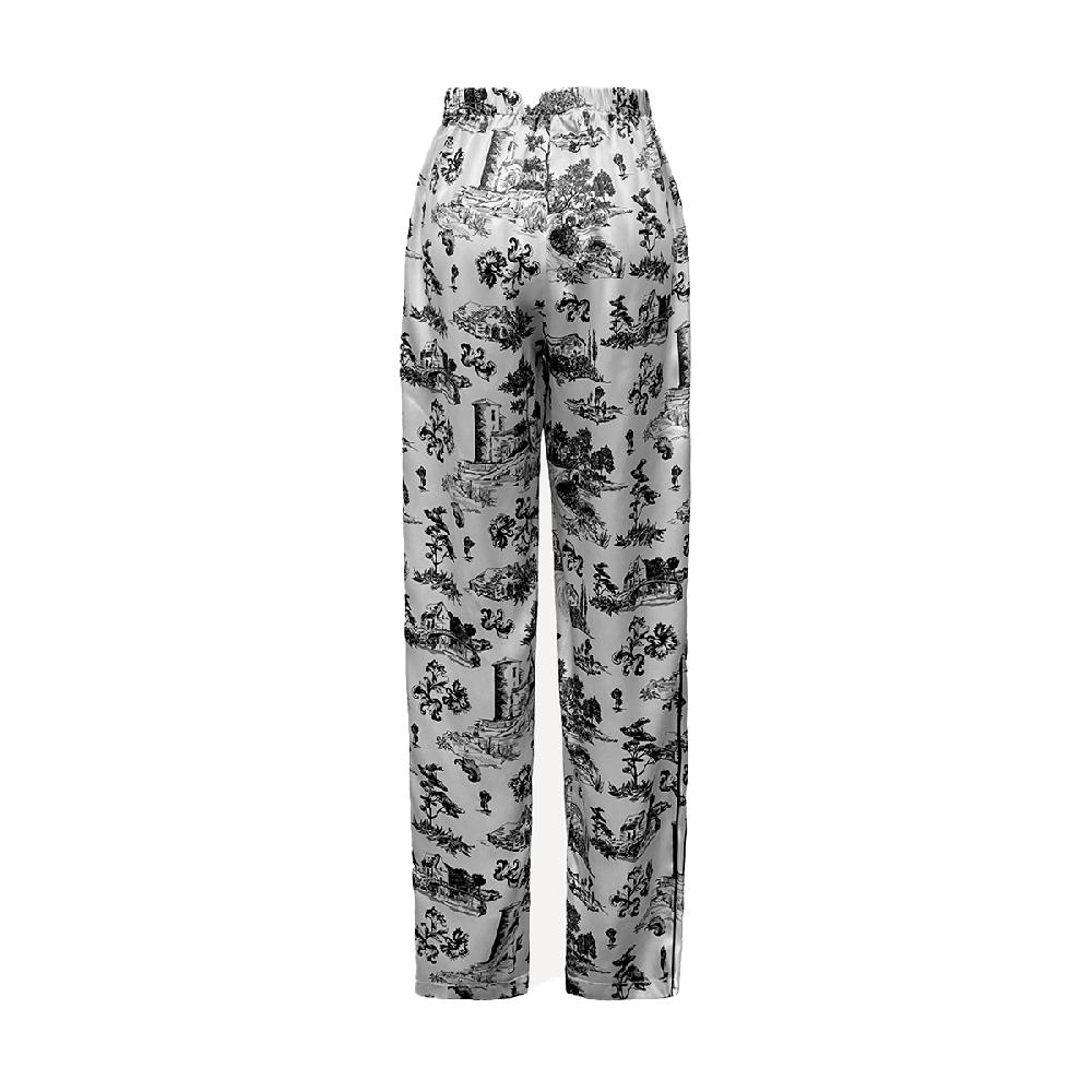 Semsem Printed Silk Pajama Pants With Satin Binding - Ink Print