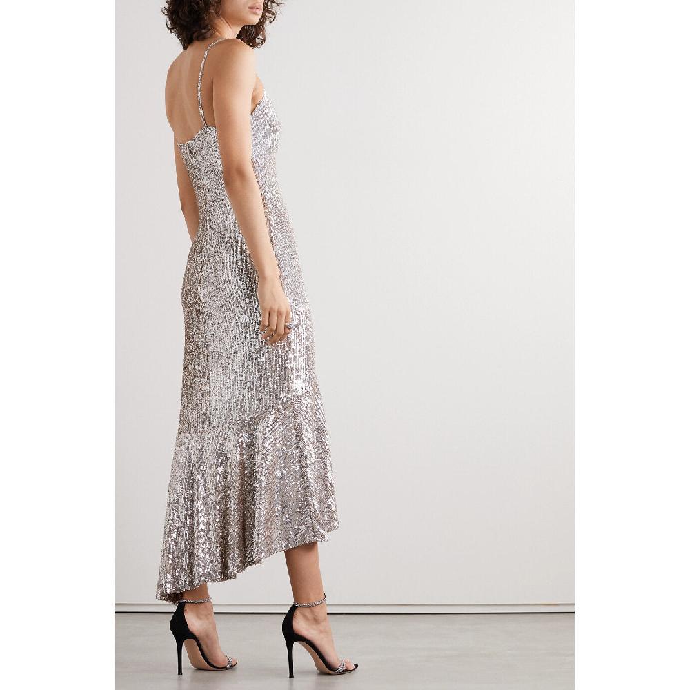 Semsem Asymmetric Sequined Tulle Midi Dress
