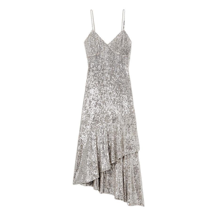 semsem Asymmetric Sequined Tulle Midi Dress