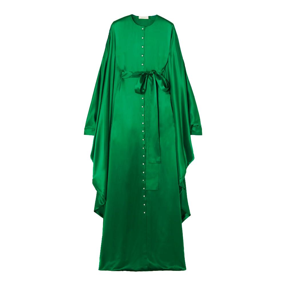semsem Belted Button-Embellished Silk Kaftan