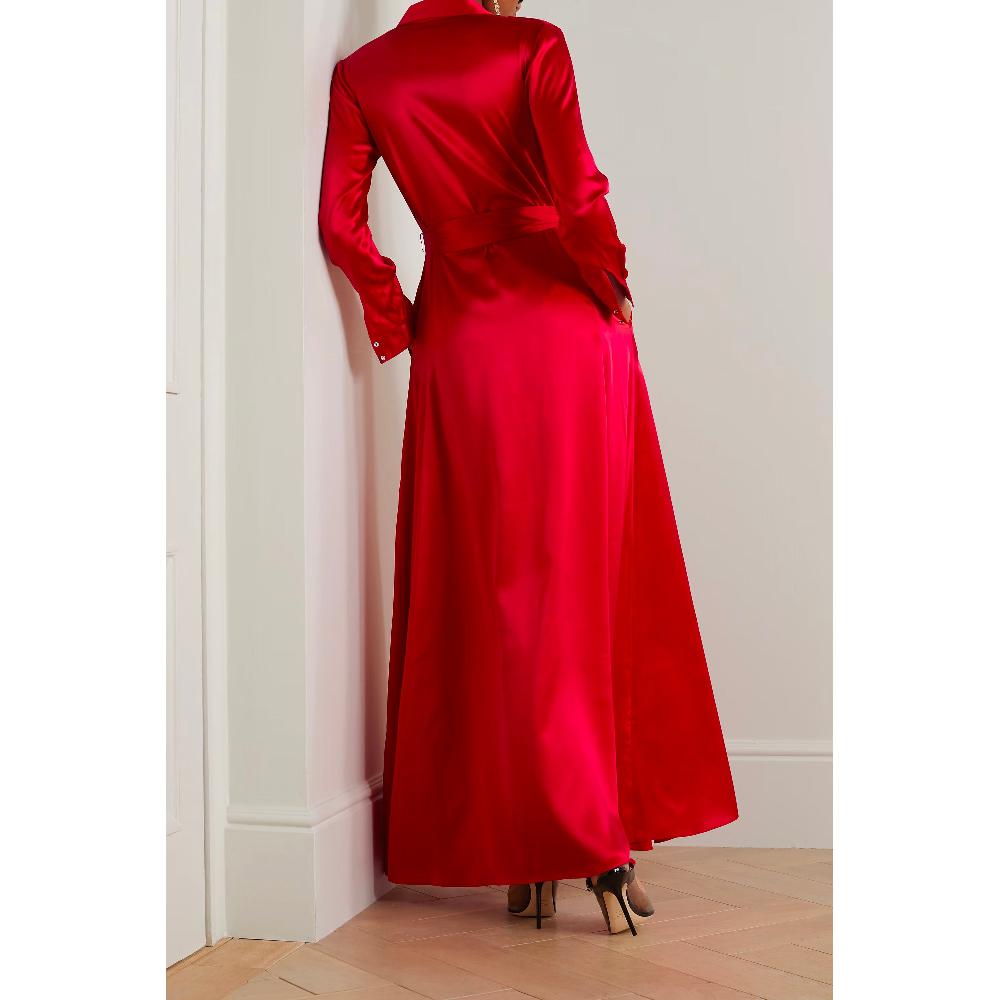 Semsem Belted Button Embellished Silk Shirt Dress