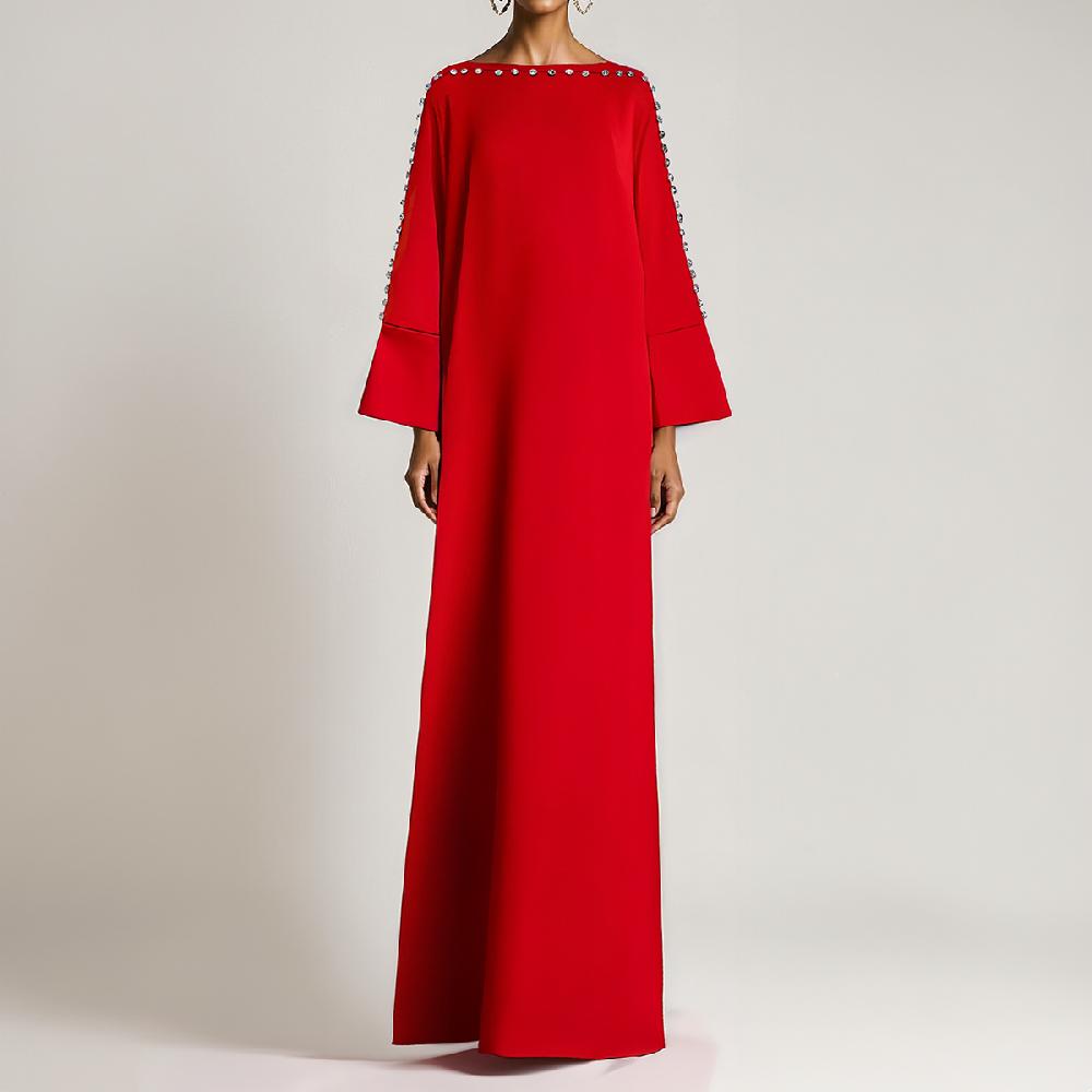 Semsem Boat Neck Kaftan - Vermilion