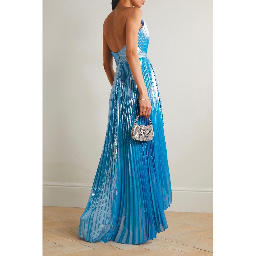 Semsem Capri Draped Plissé-Lamé Gown