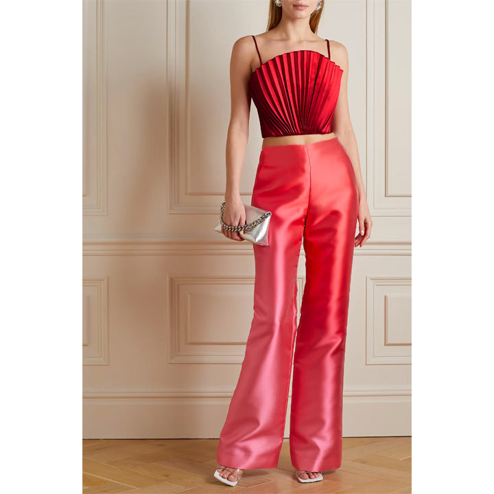 Semsem Cropped Plissé-Satin Bustier Top