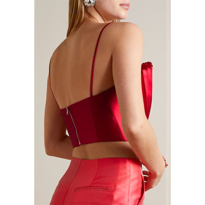 Semsem Cropped Plissé-Satin Bustier Top