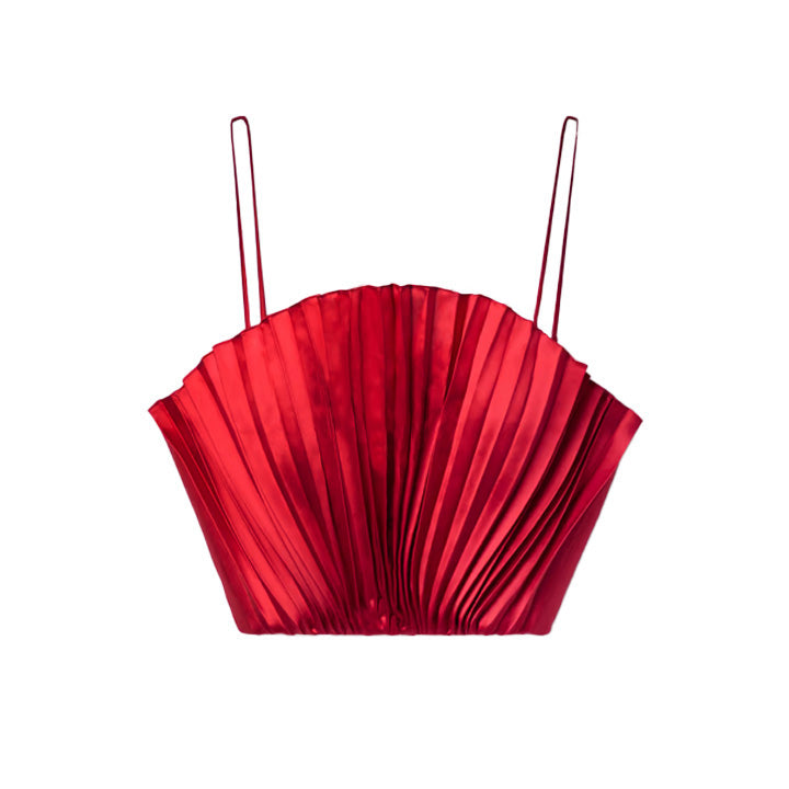 semsem Cropped Plissé-Satin Bustier Top