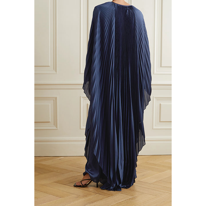 Semsem Crystal Embellished Plissé Satin Maxi Dress
