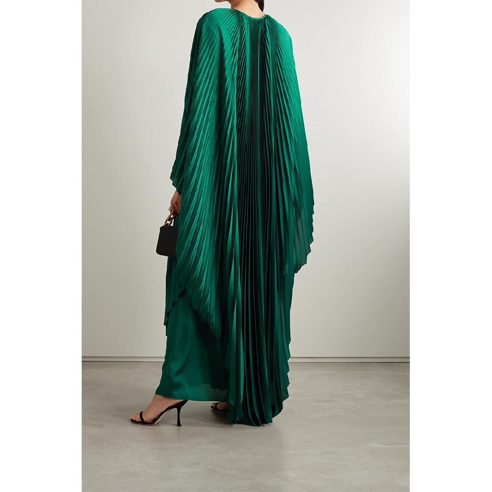 Semsem Crystal-Embellished Plissé-Satin Maxi Dress