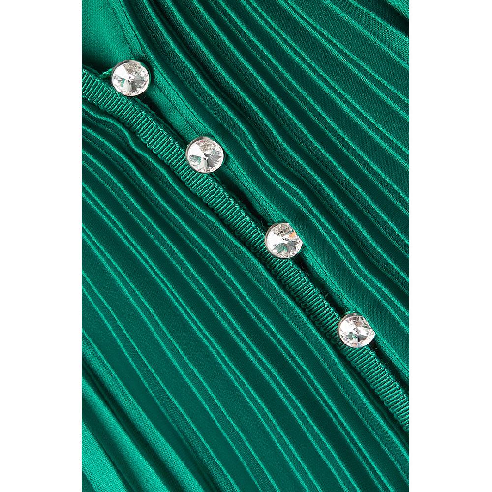 Semsem Crystal-Embellished Plissé-Satin Maxi Dress