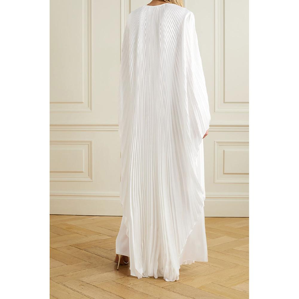 Semsem Crystal Embellished Plissé-Satin Maxi Dress
