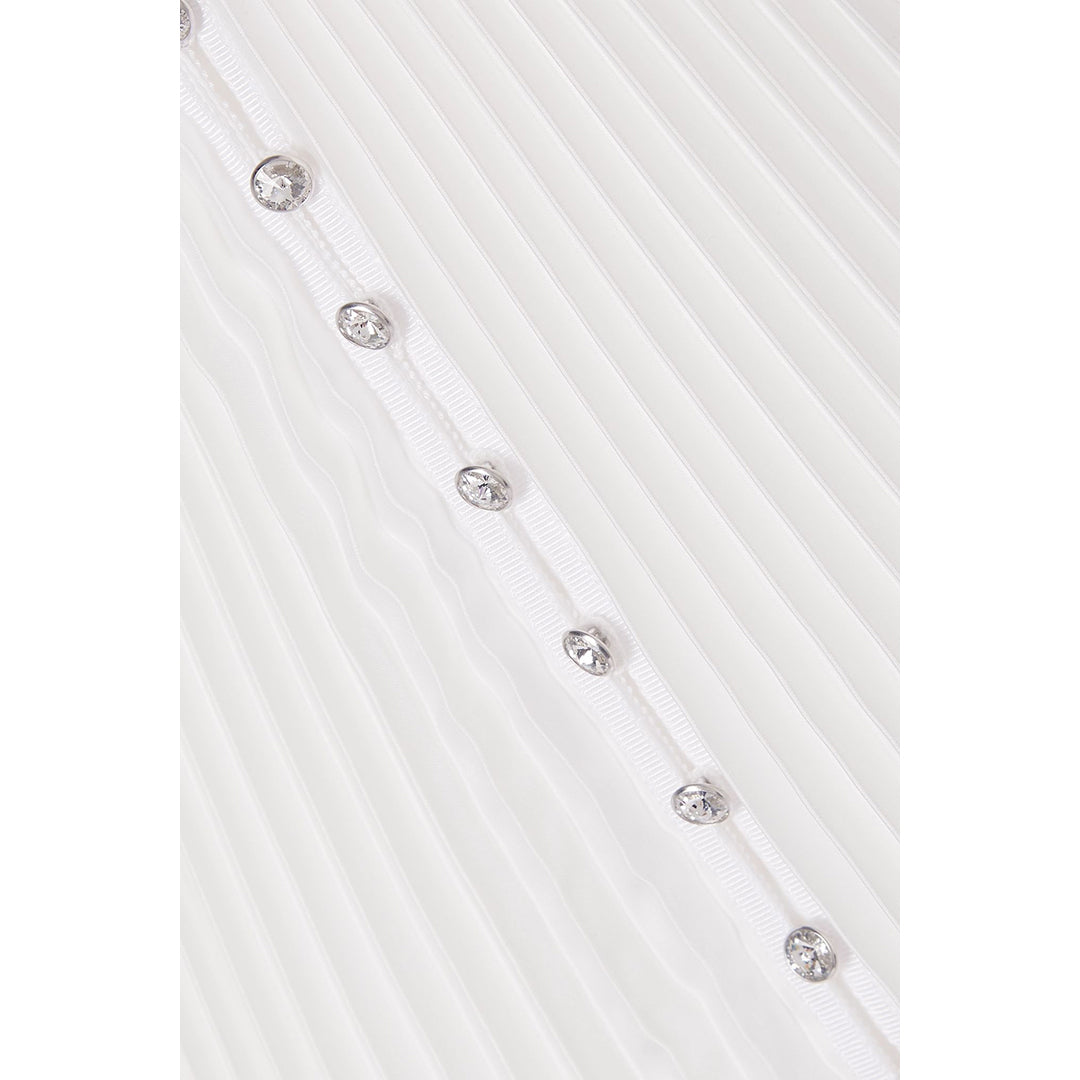 Semsem Crystal Embellished Plissé-Satin Maxi Dress
