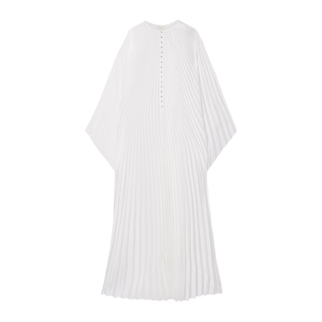 semsem Crystal Embellished Plissé-Satin Maxi Dress