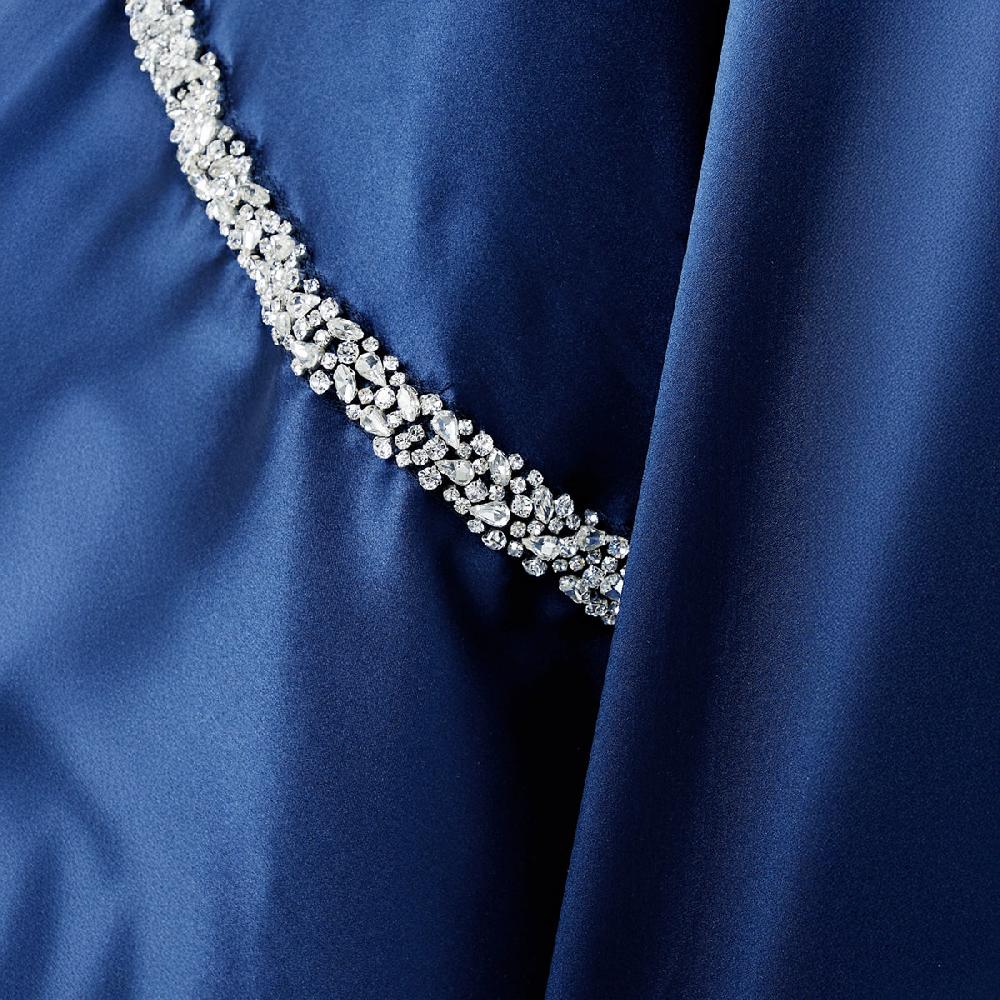 Semsem Crystal Embellished Silk Kaftan-Navy