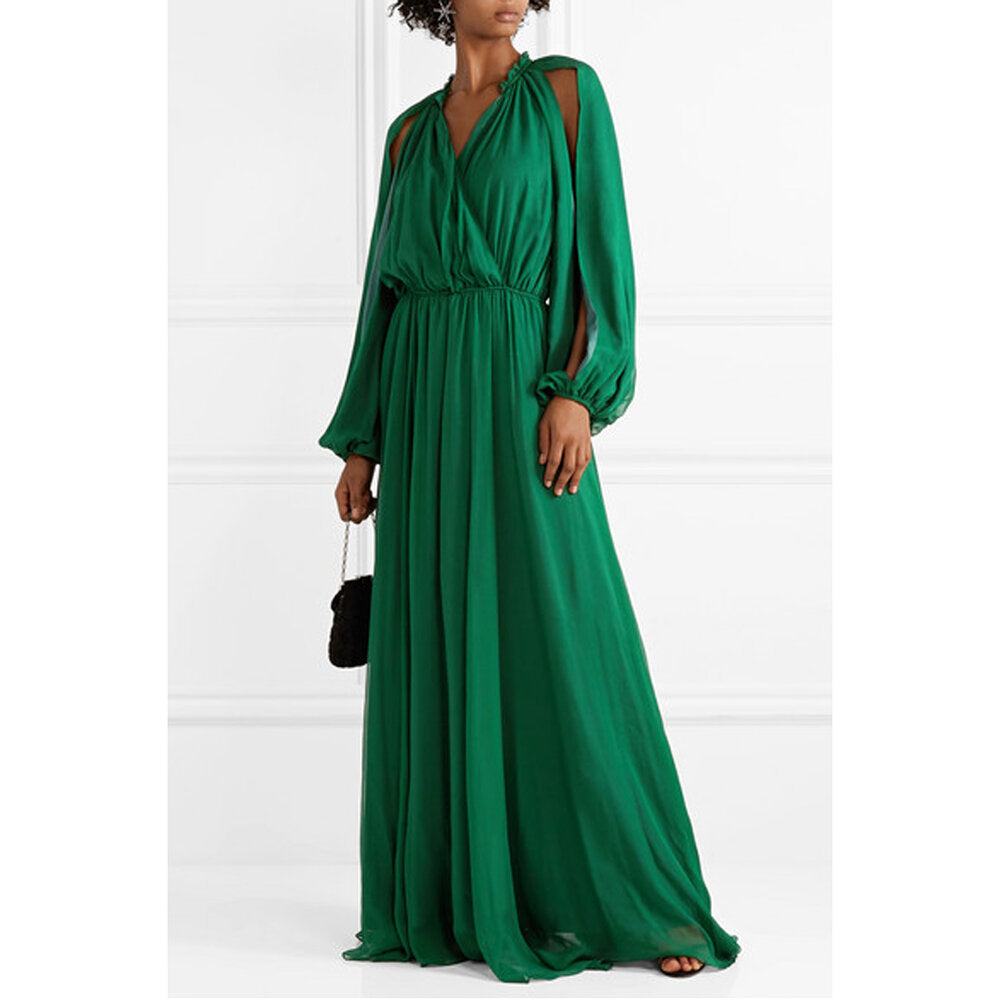 Semsem Cutout Gathered Silk-Chiffon Gown