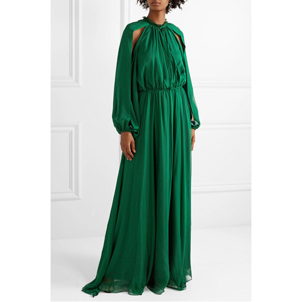 Semsem Cutout Gathered Silk-Chiffon Gown