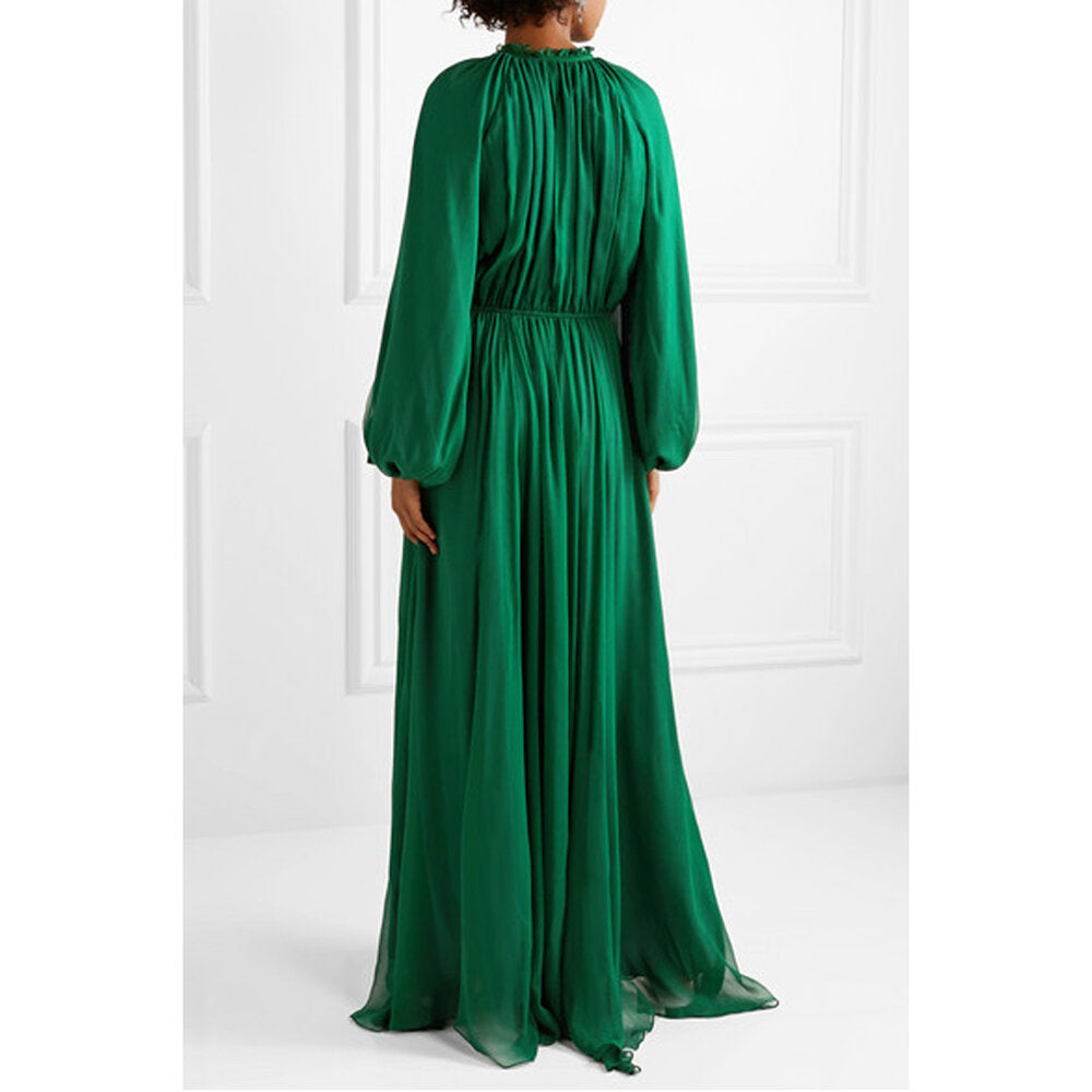Semsem Cutout Gathered Silk-Chiffon Gown