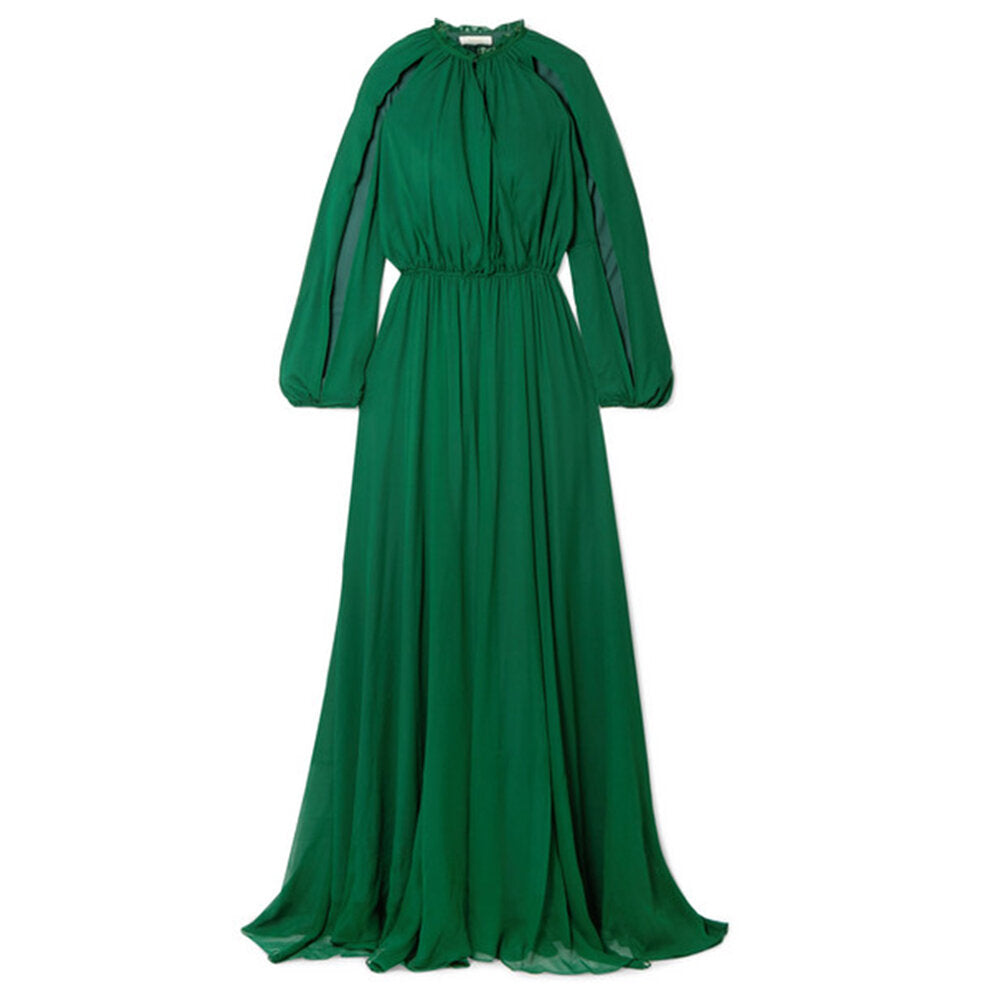 semsem Cutout Gathered Silk-Chiffon Gown