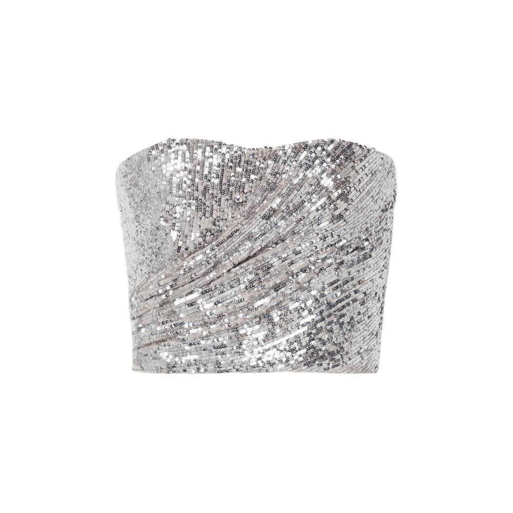 semsem Cutout Sequined Tulle Bustier Top