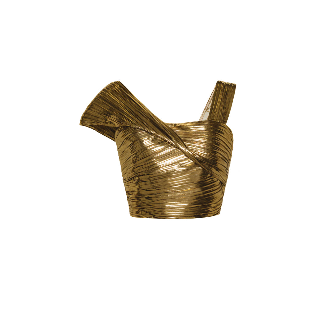 semsem Draped Metallic Plissé Lamé Top