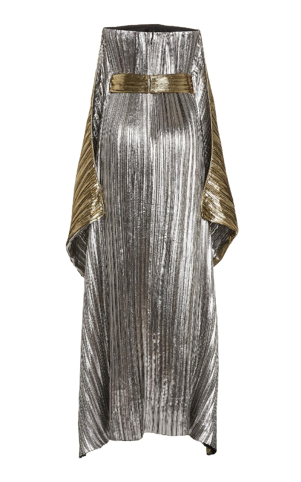 Semsem Draped Pleated Lamé Gown