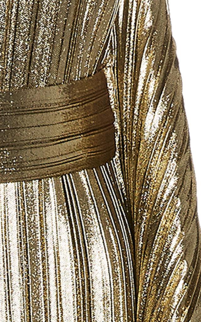 Semsem Draped Pleated Lamé Gown
