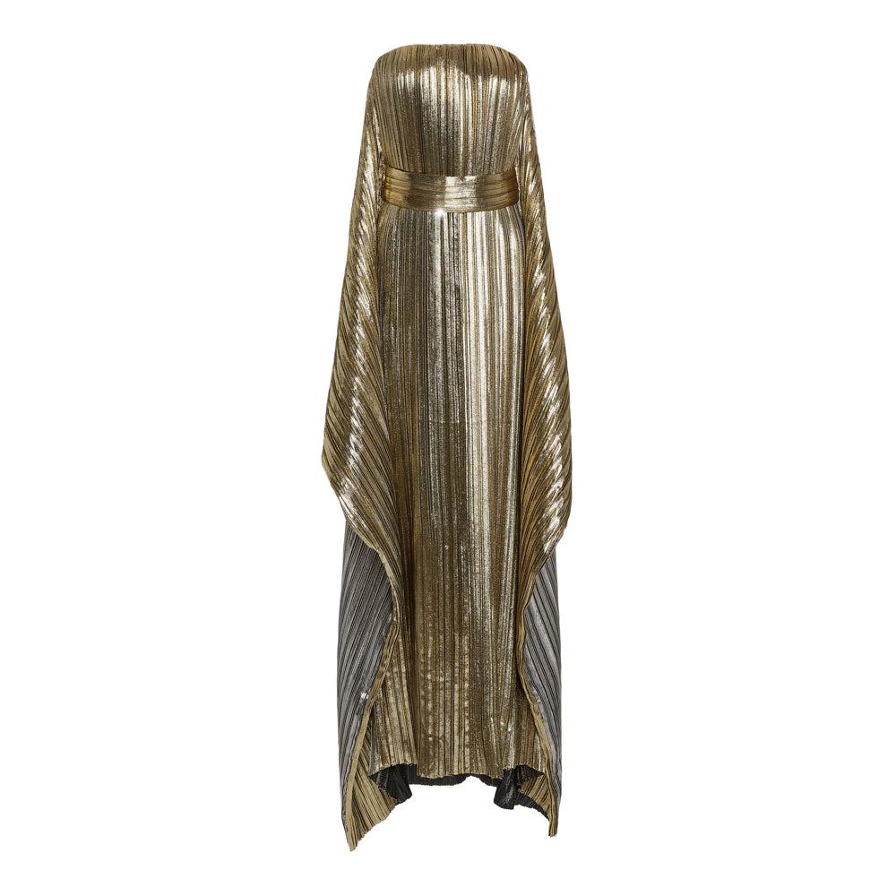 semsem Draped Pleated Lamé Gown