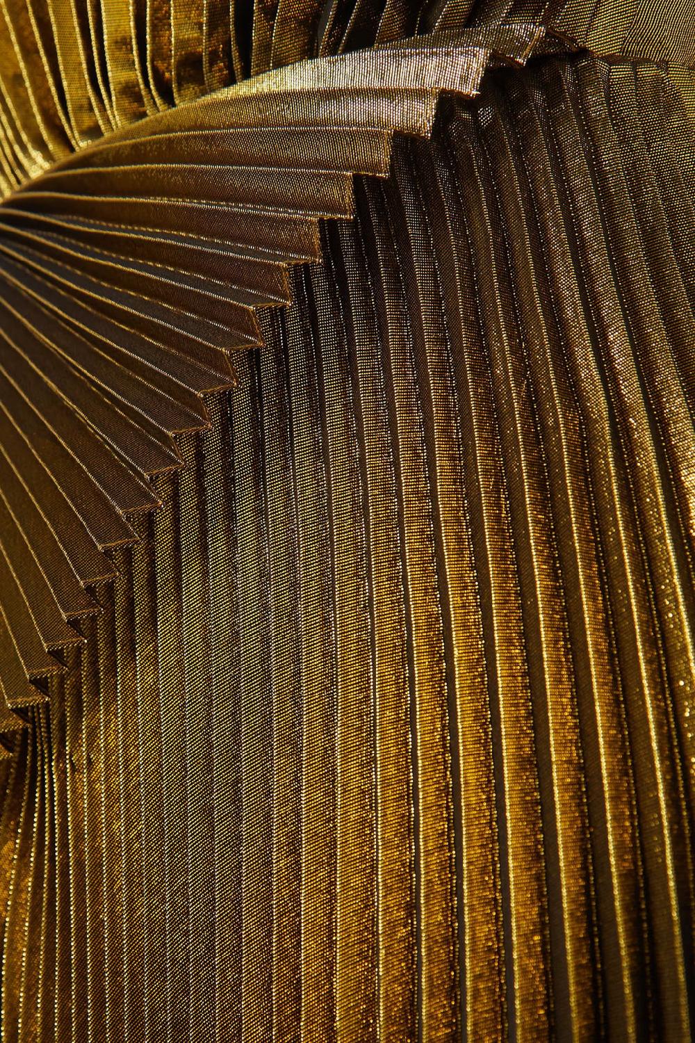 Semsem Draped Silk-blend Plissé-lamé Gown