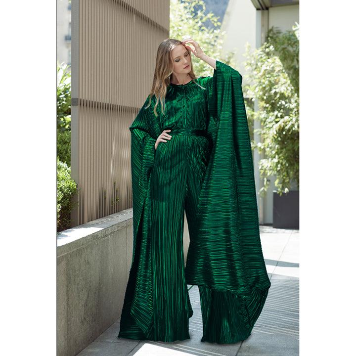 Semsem Emerald Belted Plissé Jumpsuit