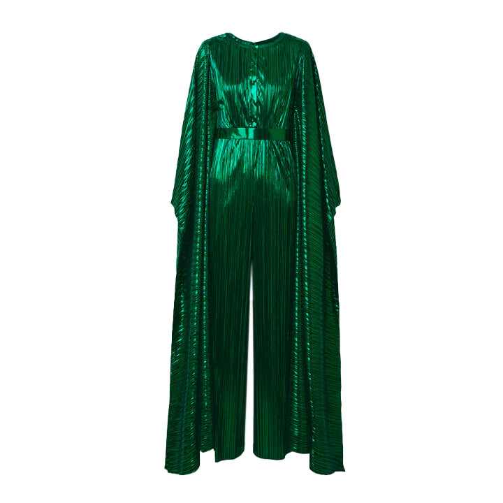semsem Emerald Belted Plissé Jumpsuit
