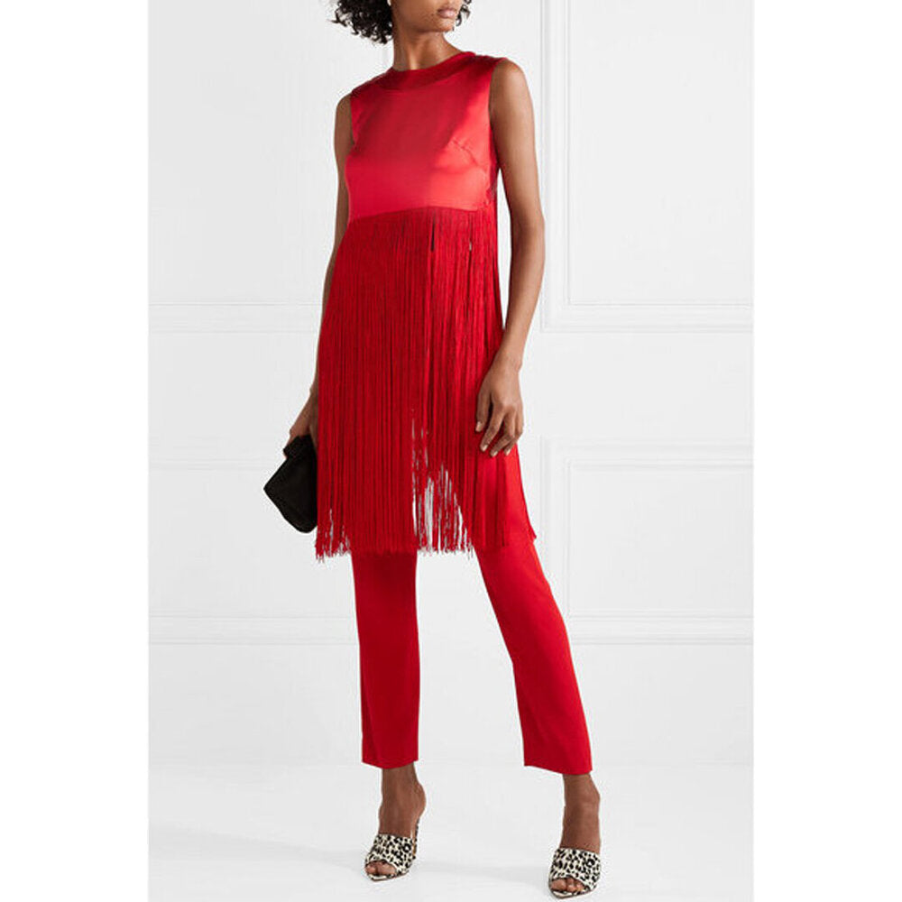 Semsem Fringed Silk-Satin Top