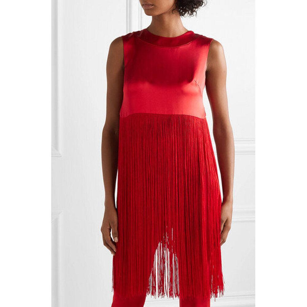 Semsem Fringed Silk-Satin Top