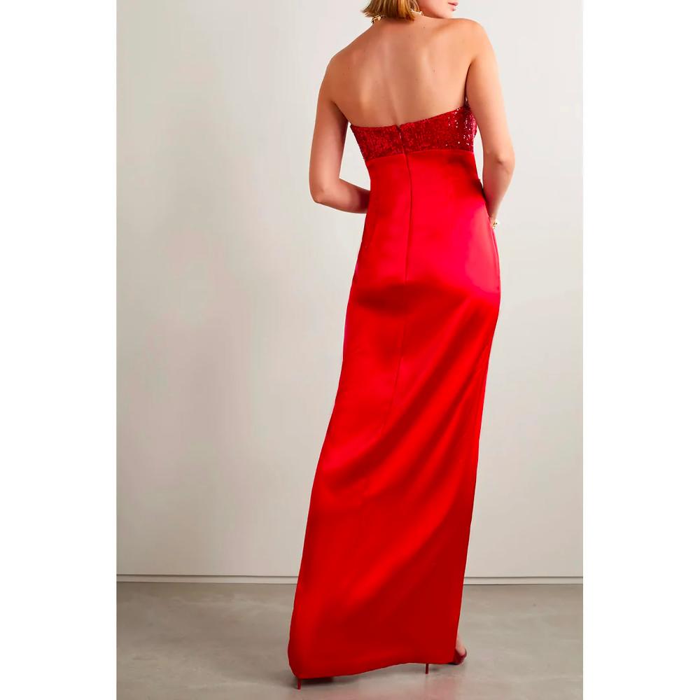 Semsem Gathered Sequin-Embellished Charmeuse Gown