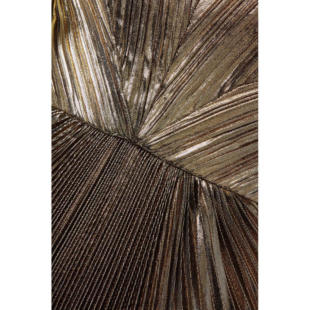 Semsem Gold Pleated Metallic Lamé Gown