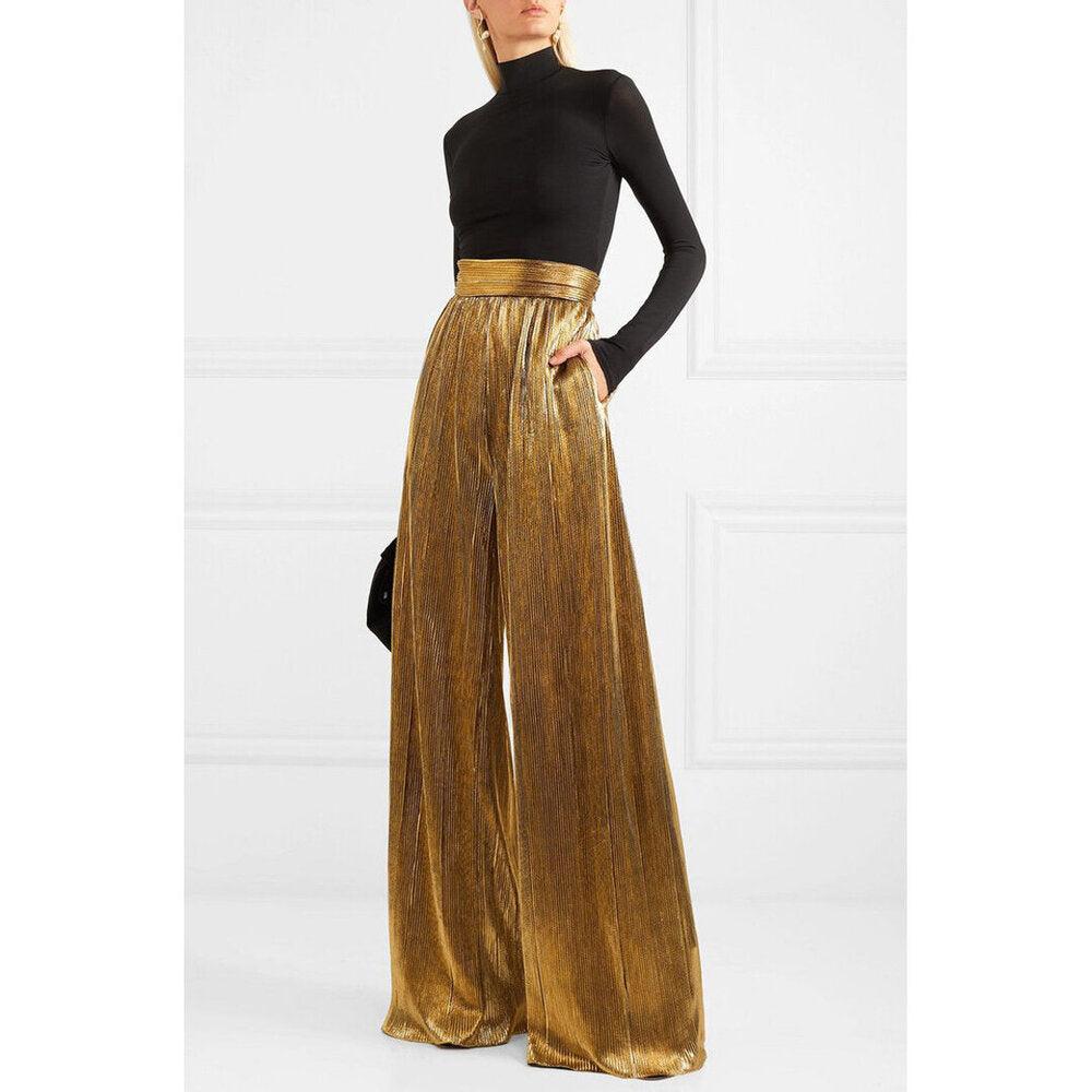 Semsem Gold Plissé Pants