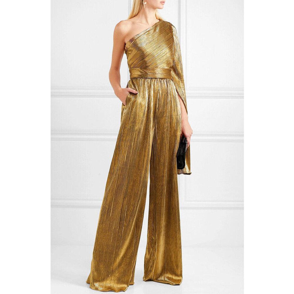 Semsem Gold Plissé Pants