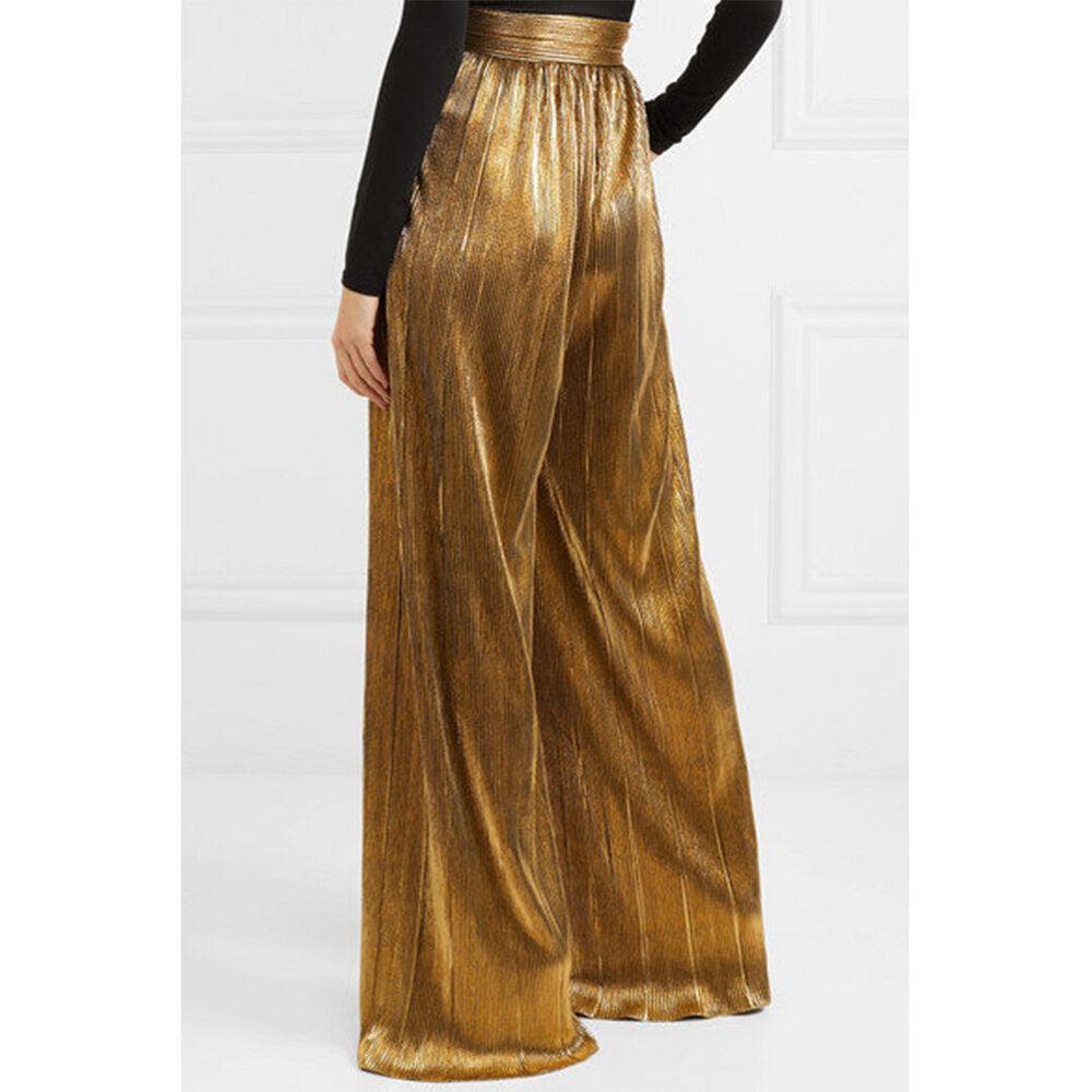 Semsem Gold Plissé Pants