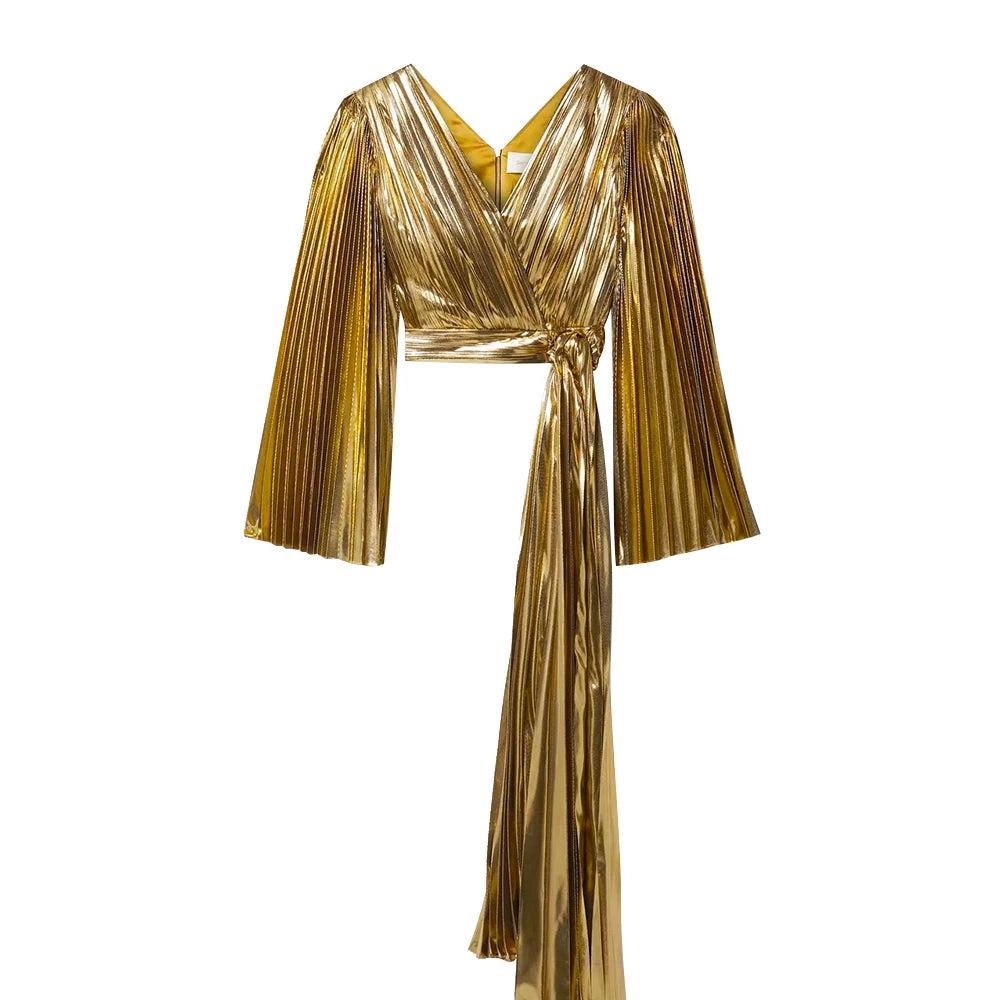 semsem Gold Plissé Wrap Effect Top