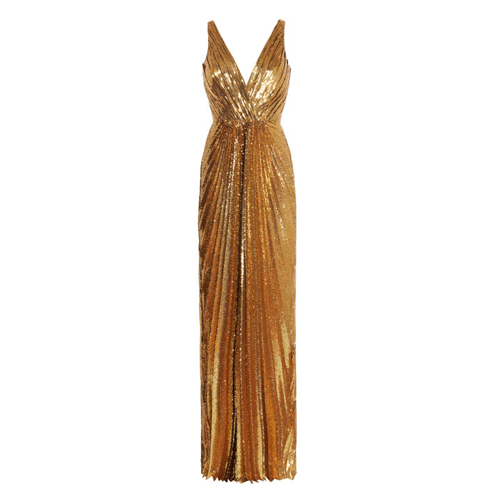 semsem Gold Sequin Sunray Gown