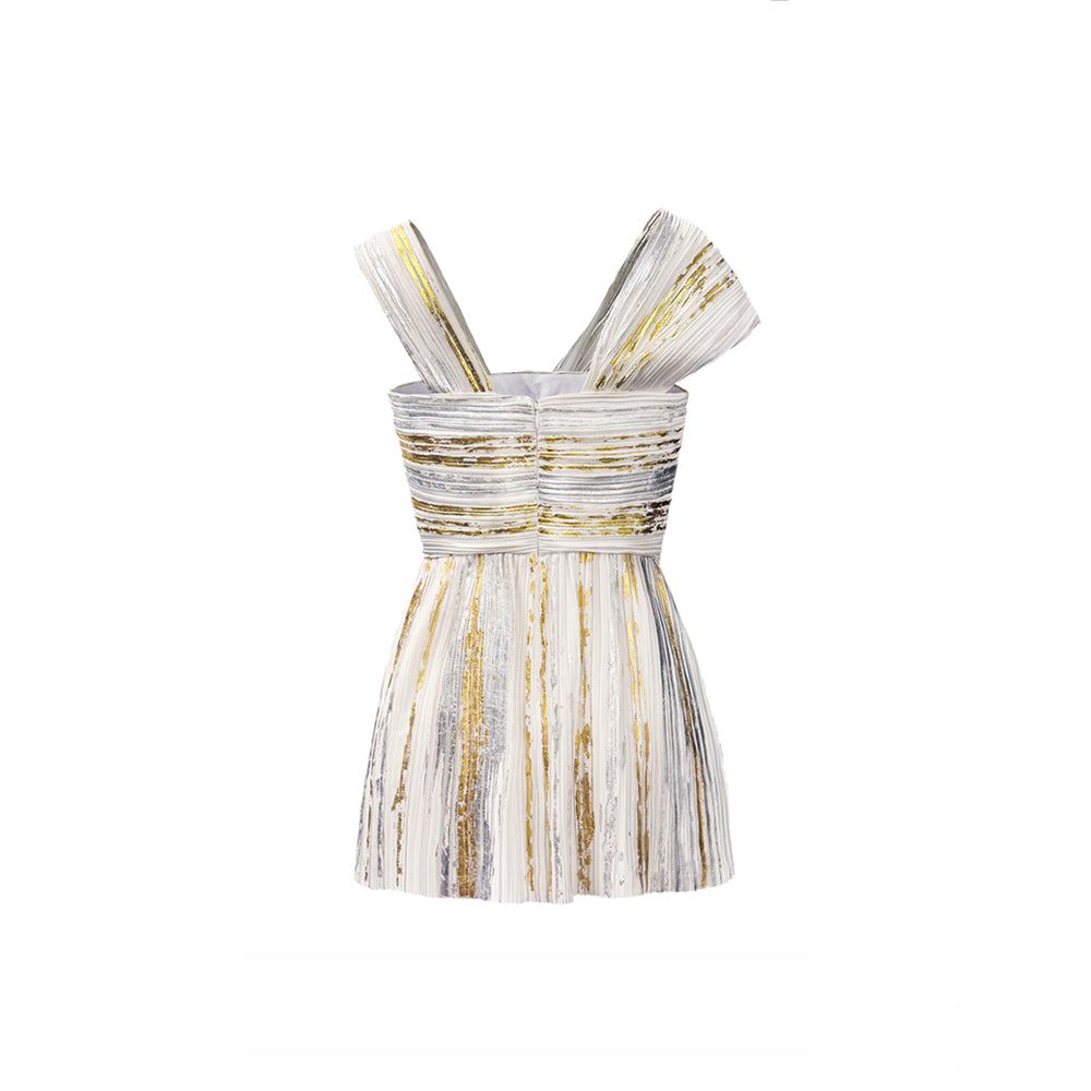 Semsem Gold & Silver Foil Plissé Top