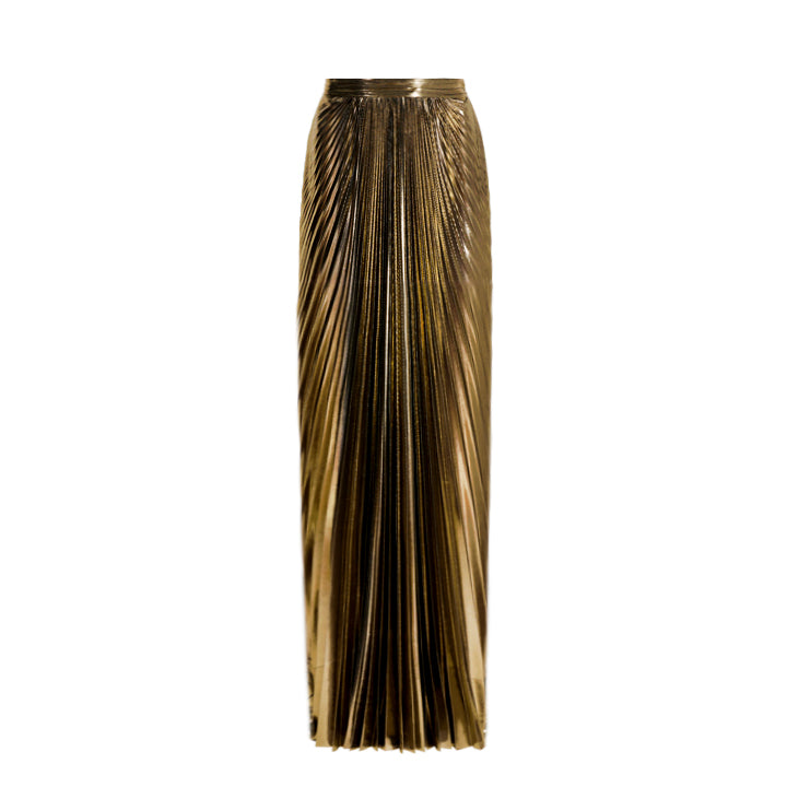 semsem Gold Sunray Plissé Maxi Skirt