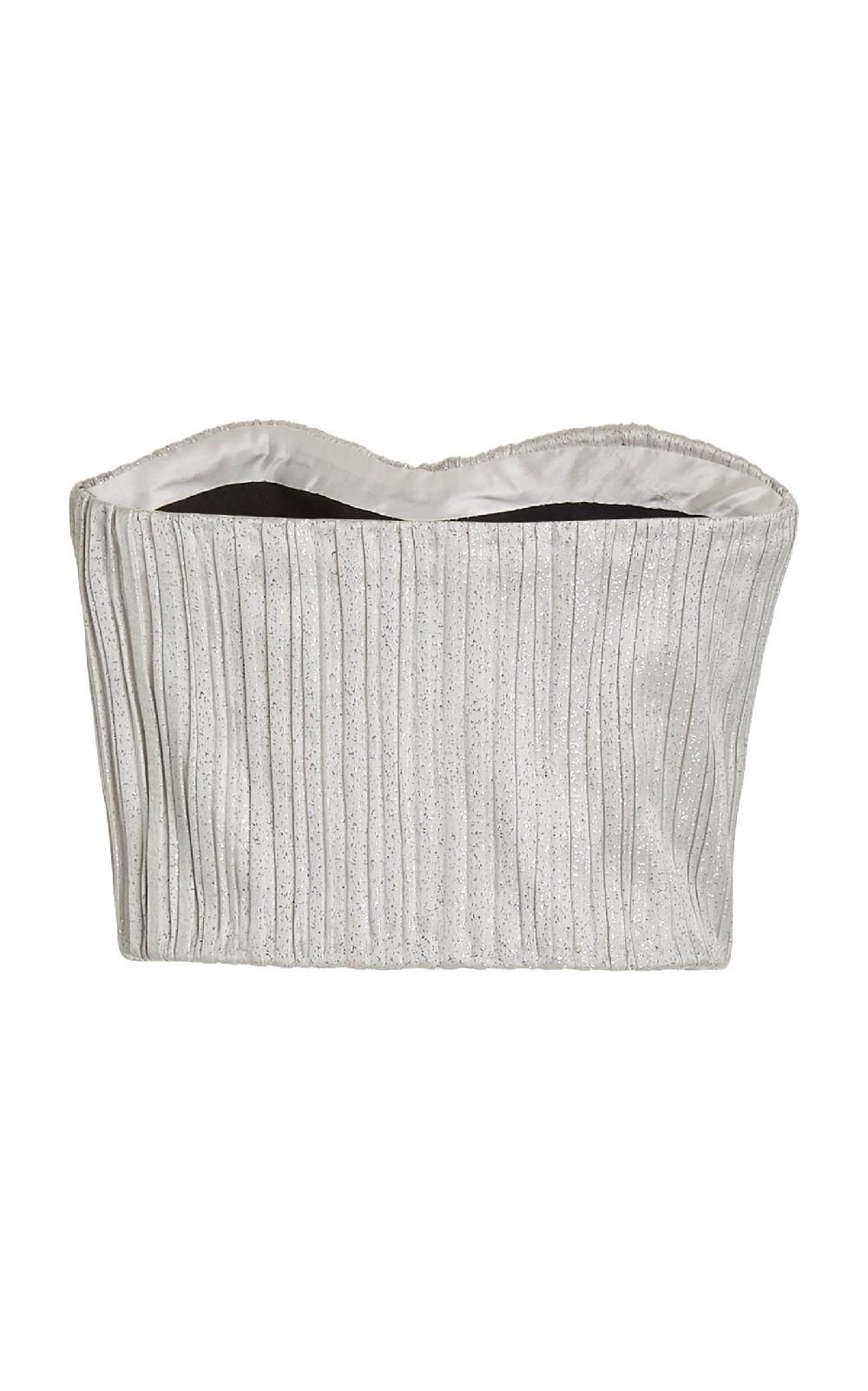 Semsem Metallic Pleated Strapless Bustier Top