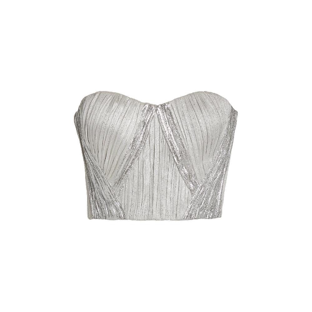 semsem Metallic Pleated Strapless Bustier Top